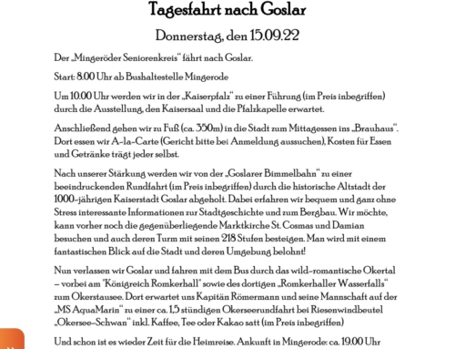 Tagesfahrt nach Goslar am 15.09.2022